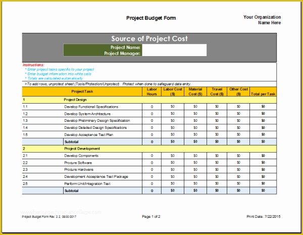Free Project Costing Template Excel Of Project Bud Planner Template Bud Templates