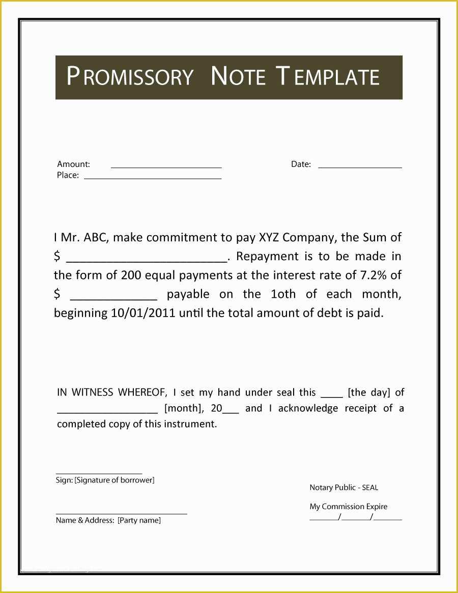Free Promissory Note Template Word Of 45 Free Promissory Note Templates & forms [word & Pdf