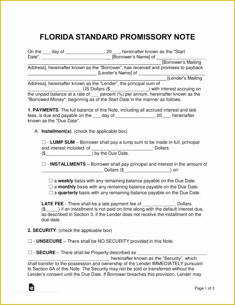 Free Promissory Note Template Word Of Free Florida Promissory Note Templates Word
