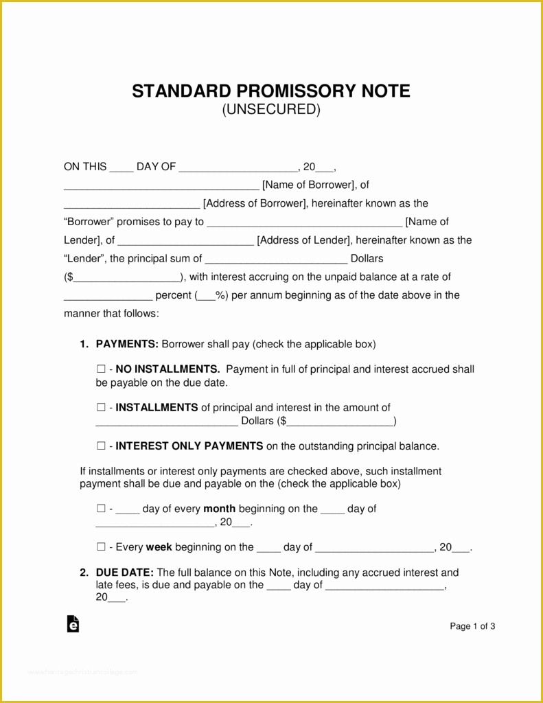 Free Promissory Note Template Word Of Free Unsecured Promissory Note Template Pdf
