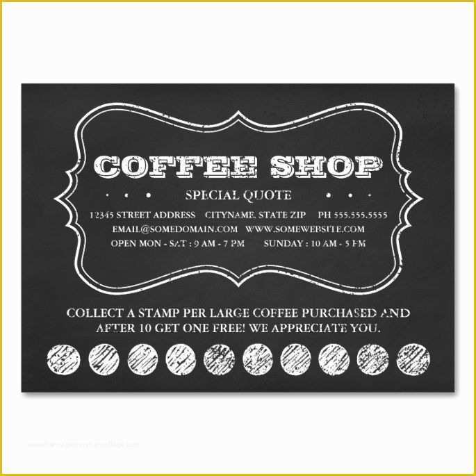 Free Punch Card Template or Design Of One Cup Of Coffee Chalkboard Punch Cards