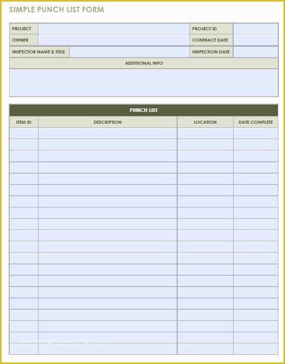 Free Punch List Template Of 15 Free Construction Punch List Templates Ms Fice