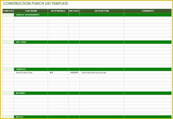 Free Punch List Template Of 15 Free Construction Punch List Templates Ms Fice