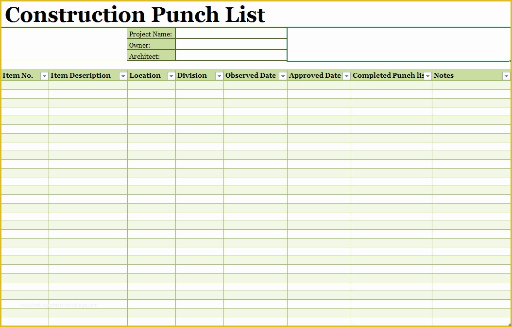 Free Punch List Template Of 15 Free Construction Punch List Templates Ms Fice