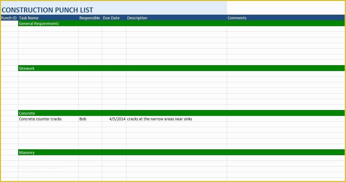 Free Punch List Template Of 7 Free Sample Construction Punch List Templates