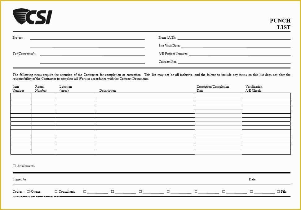 Free Punch List Template Of 7 Free Sample Construction Punch List Templates