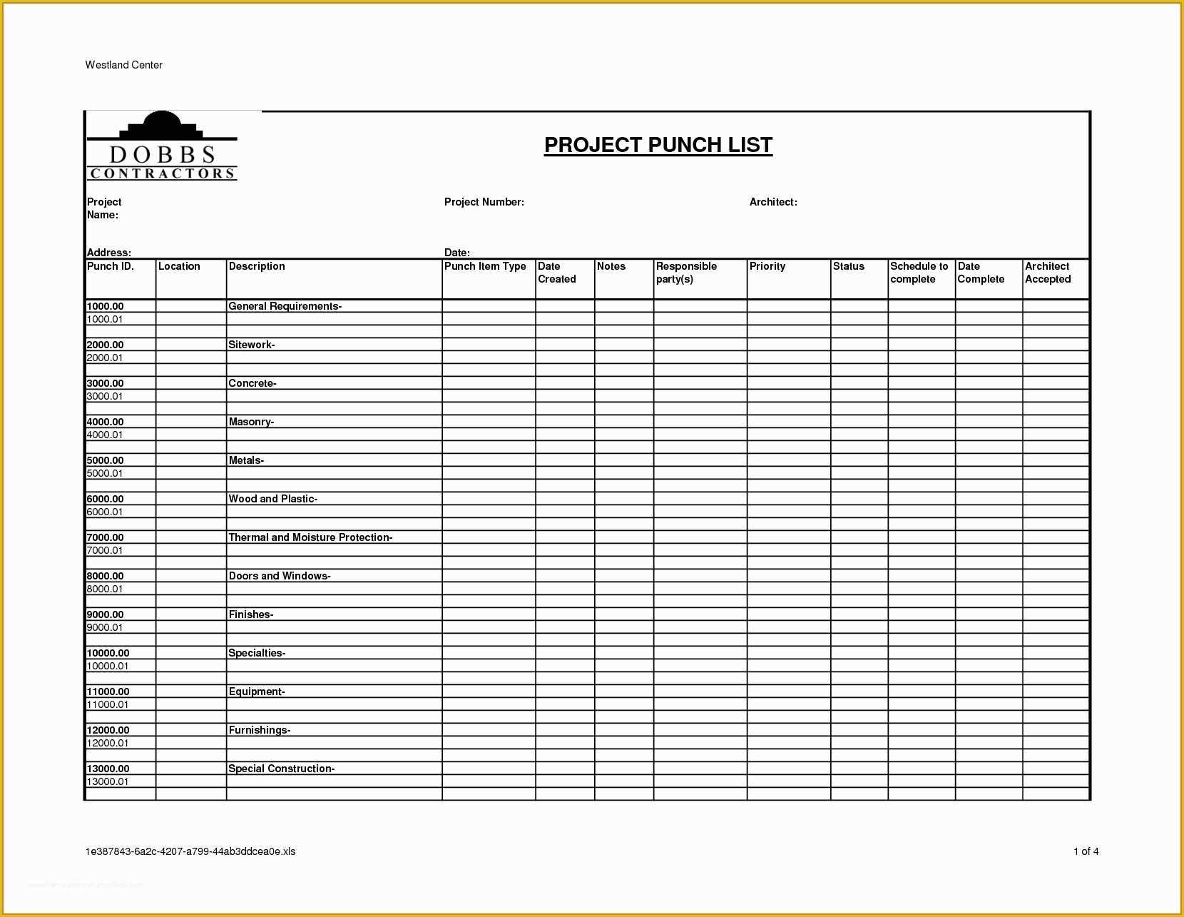 Free Punch List Template Of Construction Punch List Template – Emmamcintyrephotography