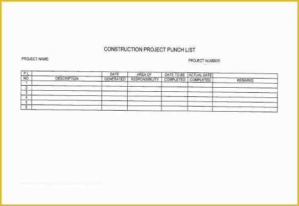 Free Punch List Template Of Construction Punch List Template