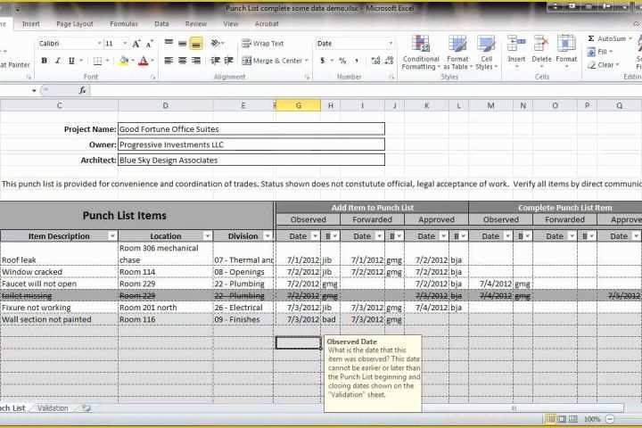 Free Punch List Template Of Excel 2010 Construction Punch List Overview
