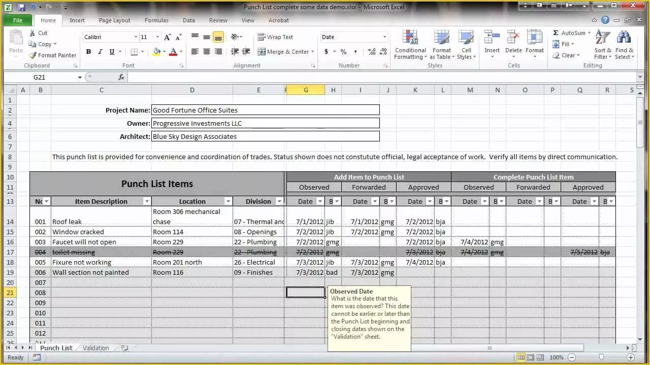 Free Punch List Template Of Excel 2010 Construction Punch List Overview