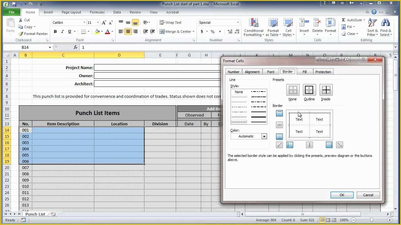 Free Punch List Template Of Excel 2010 Construction Punch List Part I Create Table