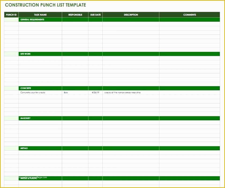 Free Punch List Template Of Free Punch List Templates Construction Template Excel