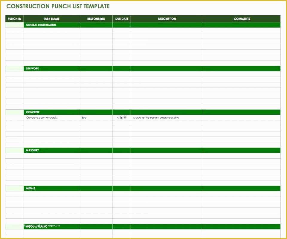 Free Punch List Template Of Free Punch List Templates Construction Template Excel