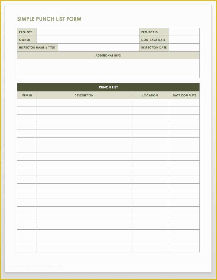 Free Punch List Template Of Free Punch List Templates