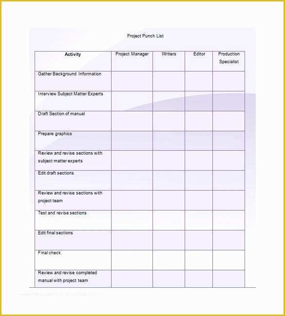 Free Punch List Template Of New Construction Punch List Punch List Template Excel Free