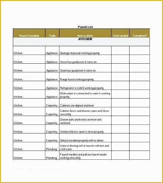 Free Punch List Template Of Project Management Punch List Template Contractor Free