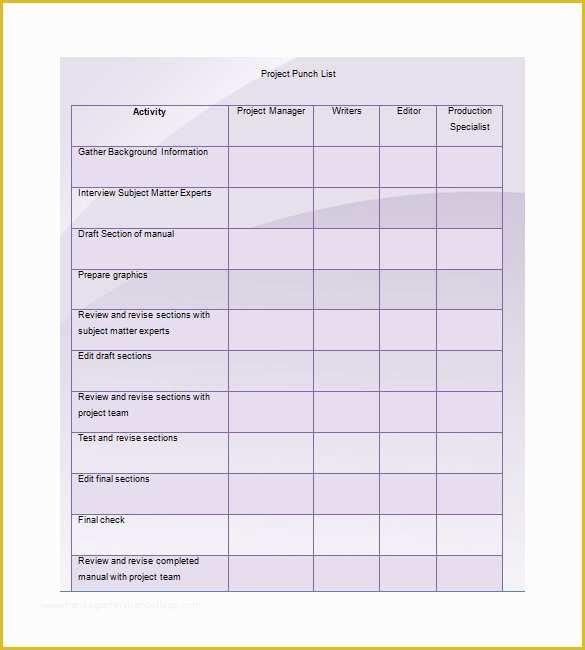 Free Punch List Template Of Punch List Template 8 Free Word Excel Pdf format