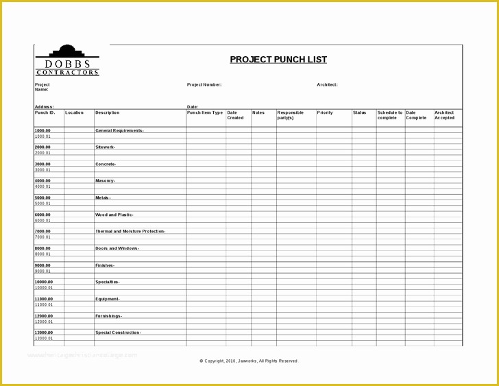 Free Punch List Template Of Sample Construction Punch List Template Word – Project