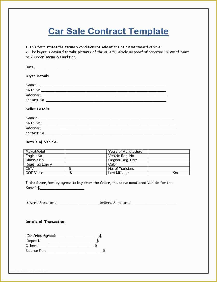 Free Purchase Agreement Template Of 42 Printable Vehicle Purchase Agreement Templates