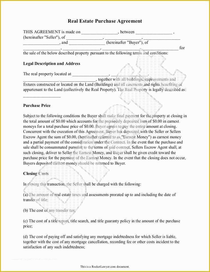 Free Purchase Agreement Template Of Real Estate Purchase Agreement form Free Templates with