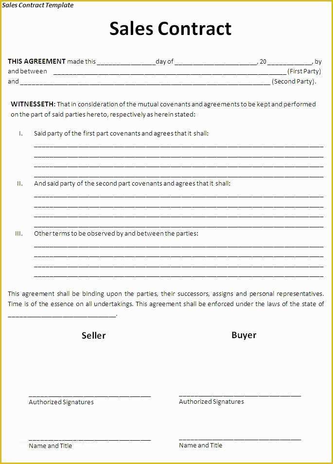 Free Purchase Agreement Template Of Sales Agreement Free Printable Sales Contract Templates