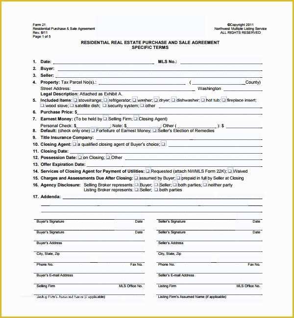 Free Purchase Agreement Template Of Sample Real Estate Purchase Agreement Template 7 Free