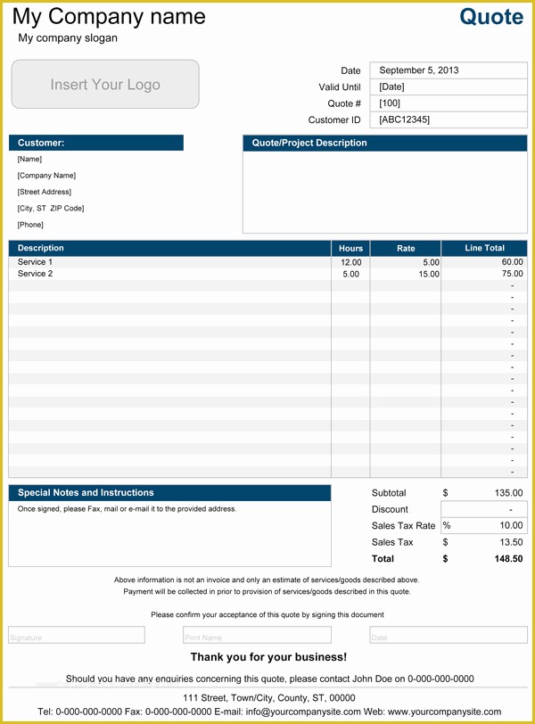 Free Quote Template Of 7 Quotation Templates Excel Pdf formats