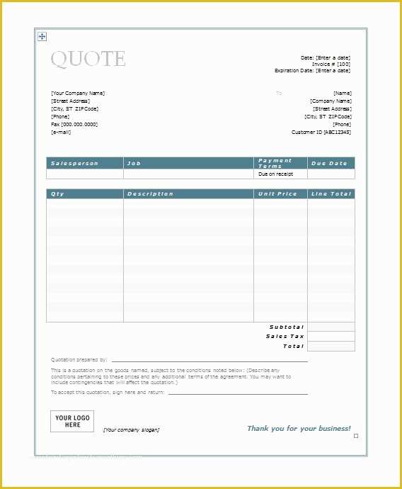 Free Quote Template Of Free Quotation Templates for Word & Google Docs