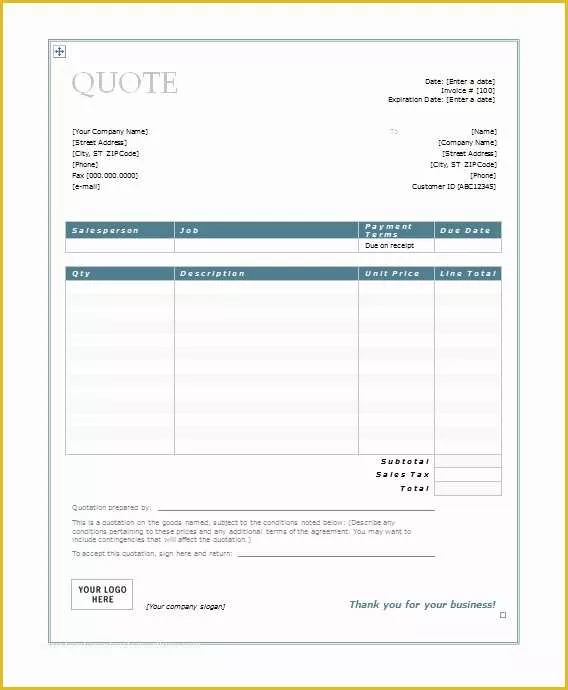 Free Quote Template Of Free Quotation Templates for Word & Google Docs