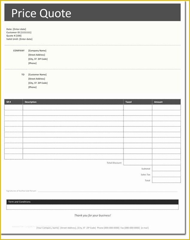 Free Quote Template Of Price Quotation Template for Word