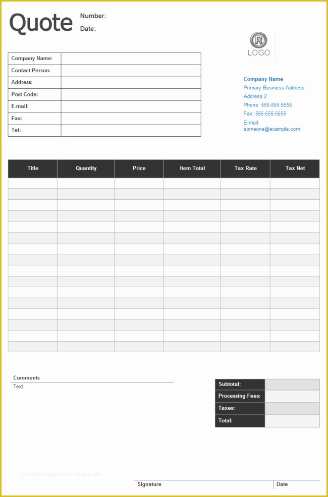 Free Quote Template Of Price Quote form