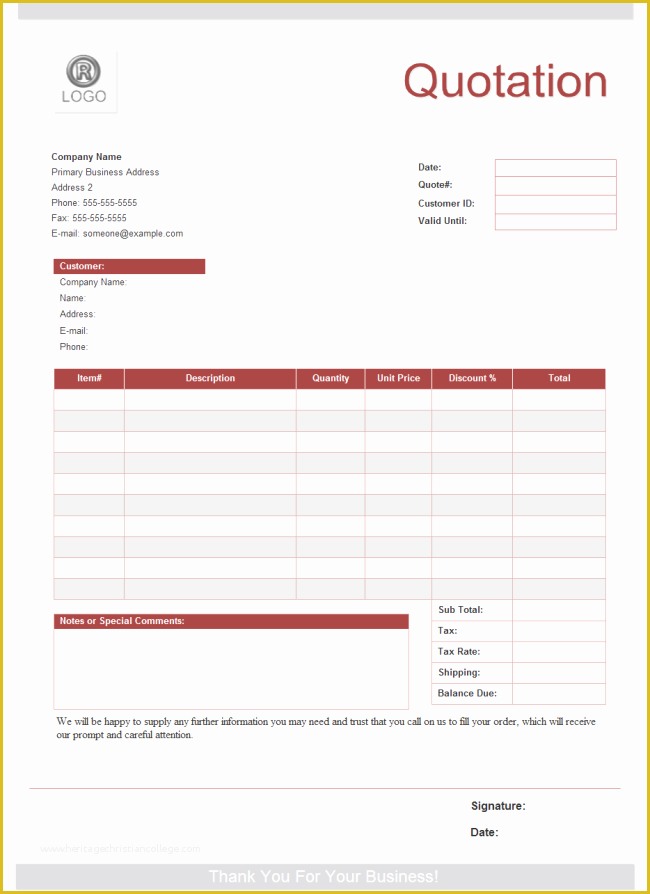 Free Quote Template Of Quotation form