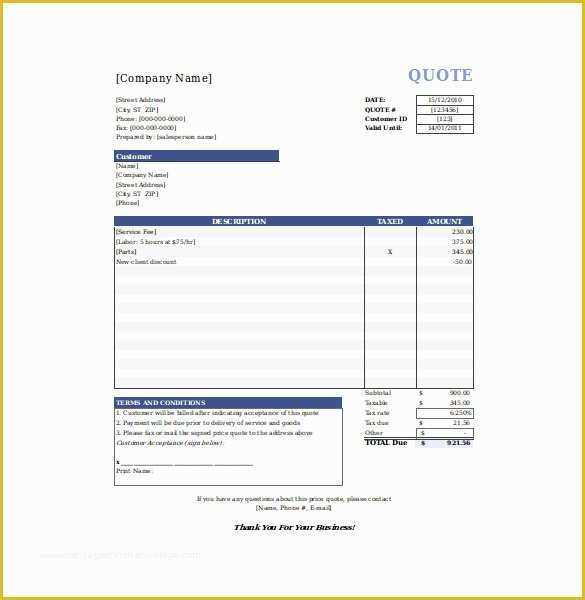 Free Quote Template Of Quotation Templates – 9 Free Word Excel Pdf Documents
