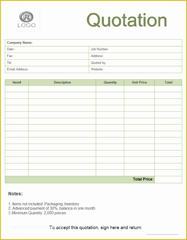 Free Quote Template Of Quote form