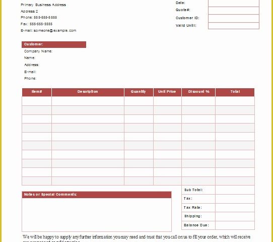 Free Quote Template Of Quote form Templates Free Download