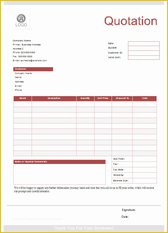 Free Quote Template Of Quote form Templates Free Download