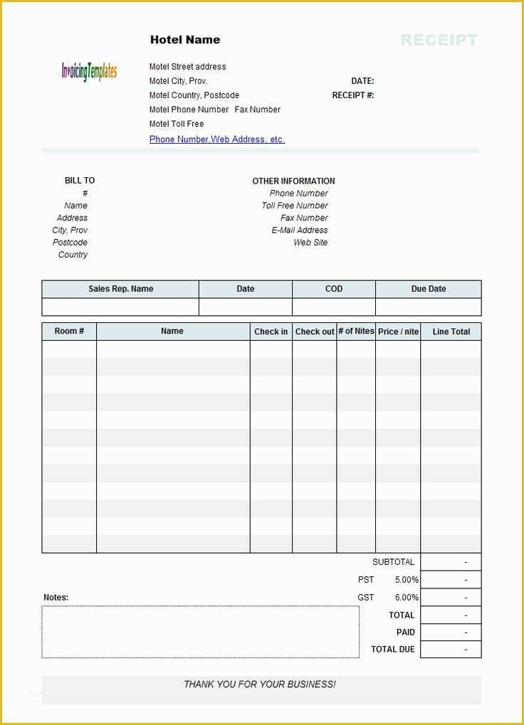 Free Receipt Template Of Printed Hotel Receipt Template