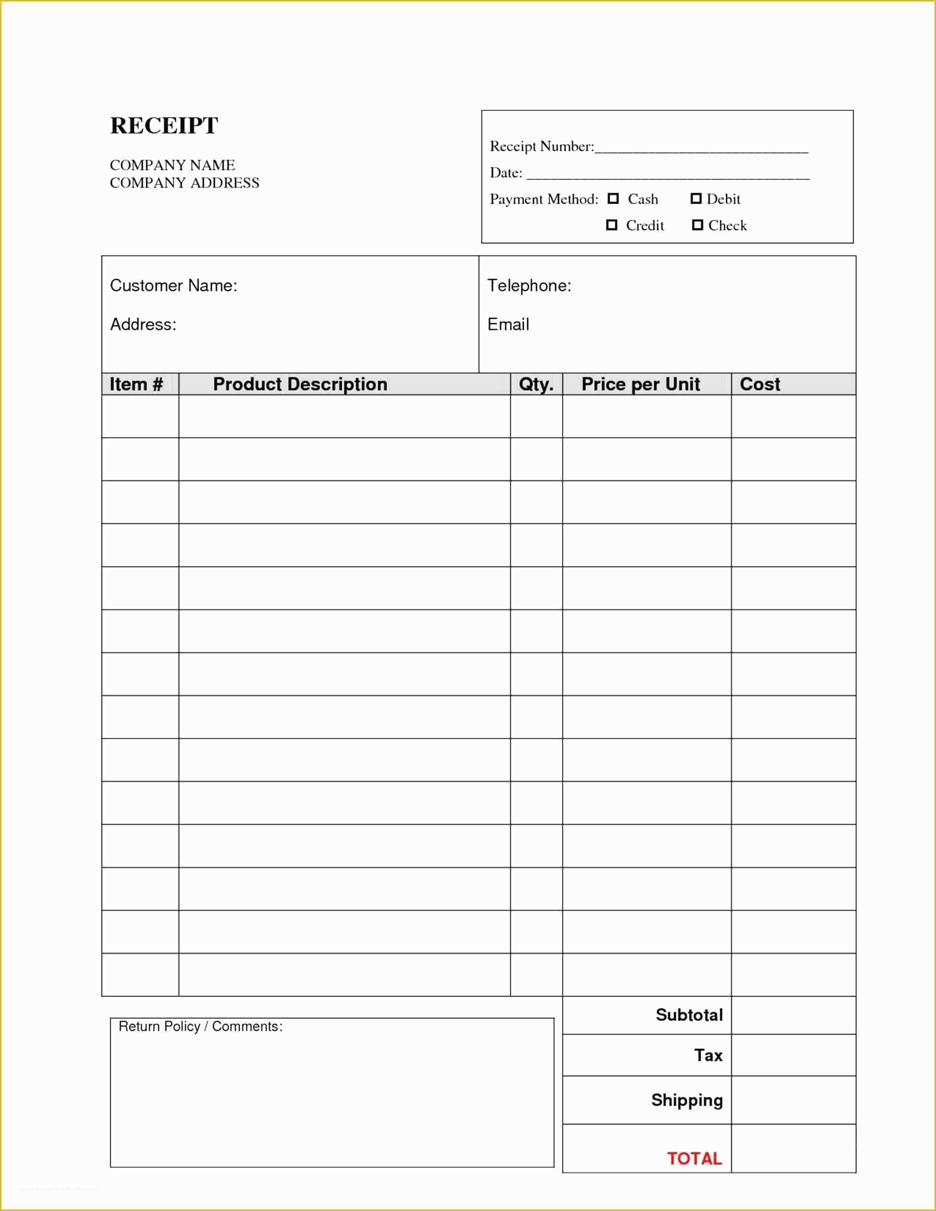 Free Receipt Template Of Template Template Receipts