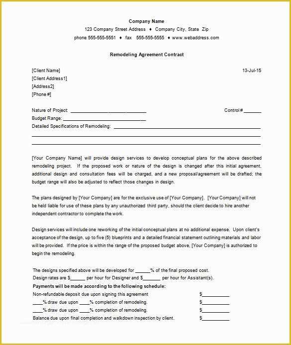 Free Remodeling Contract Template Of 12 Remodeling Contract Templates Docs Word Pages
