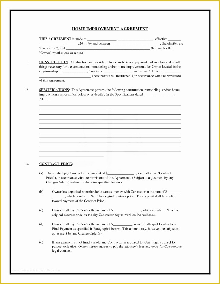 Free Remodeling Contract Template Of Contract Home Improvement Contract Template