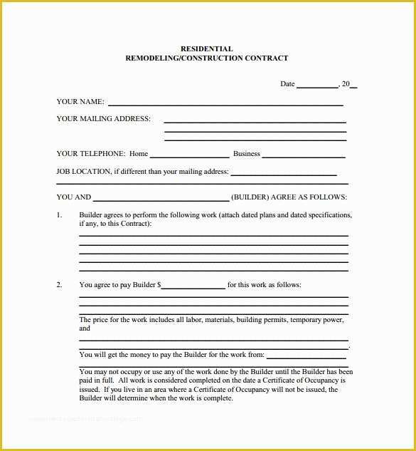 Free Remodeling Contract Template Of Free Contract Templates