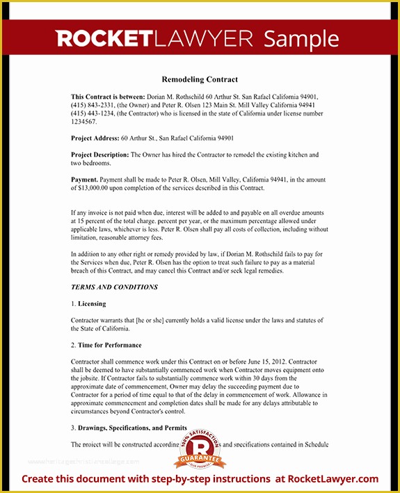 Free Remodeling Contract Template Of Home Remodeling Contract form with Sample