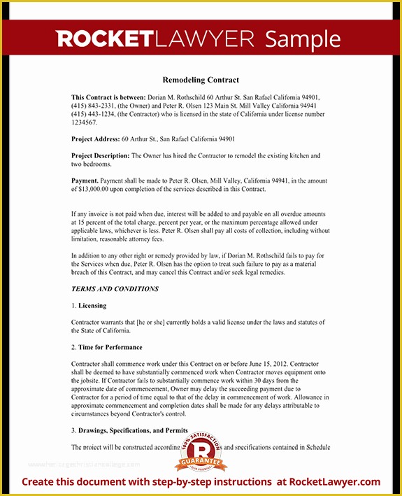 Free Remodeling Contract Template Of Home Remodeling Contract form with Sample