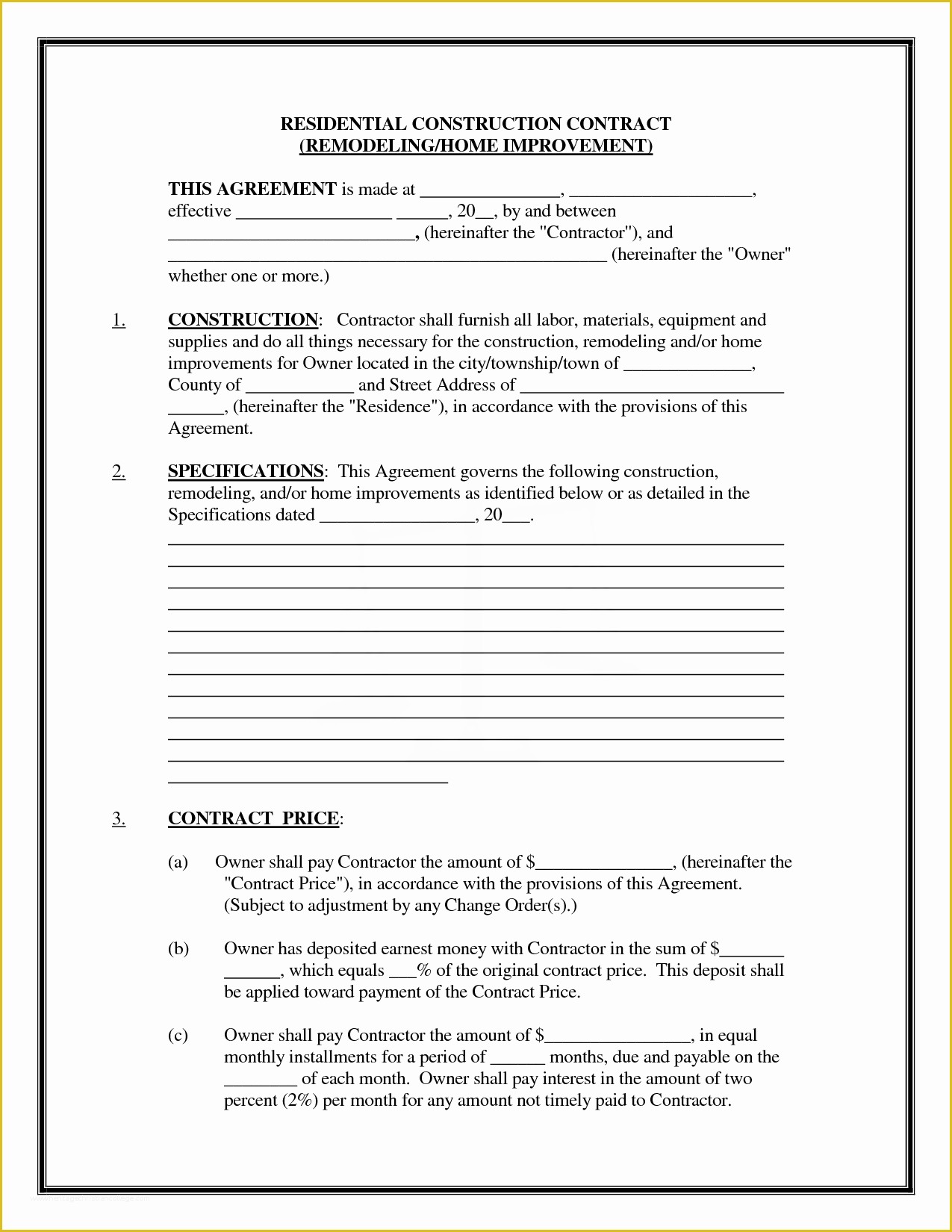 Free Remodeling Contract Template Of Pics Of Residential Construction Contracts