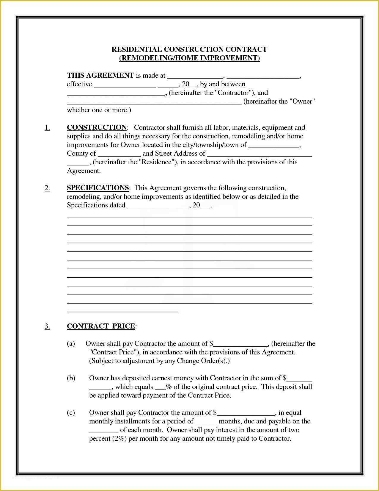 Free Remodeling Contract Template Of Pics Of Residential Construction Contracts