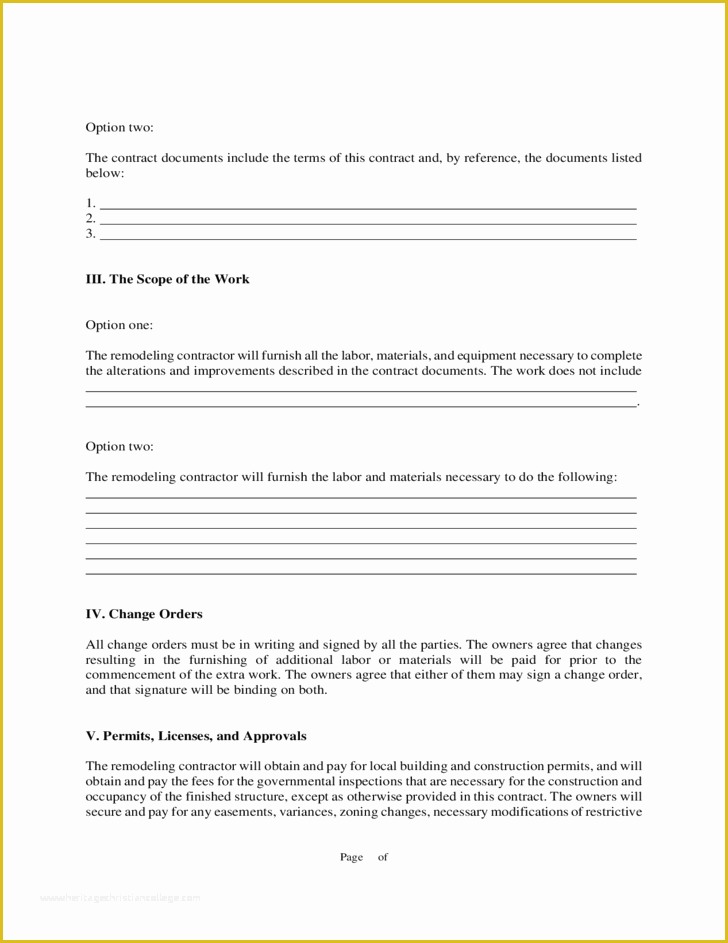 Free Remodeling Contract Template Of Remodeling Contract Free Download