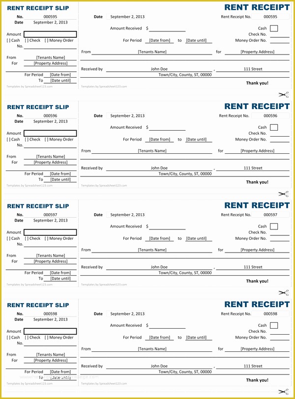 Adams Rent Receipt Template To Print