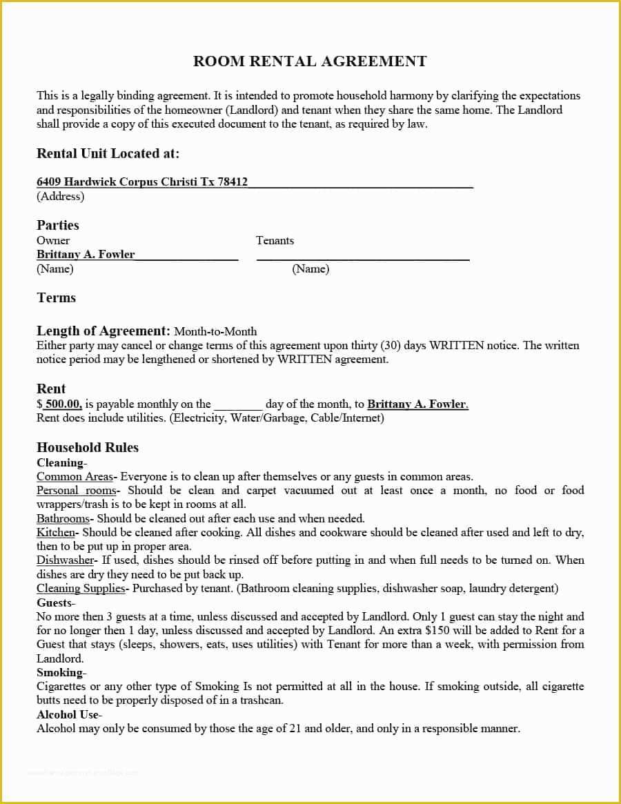 Free Rental Lease Template Of 39 Simple Room Rental Agreement Templates Template Archive