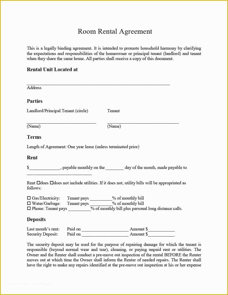 Free Rental Lease Template Of 39 Simple Room Rental Agreement Templates Template Archive