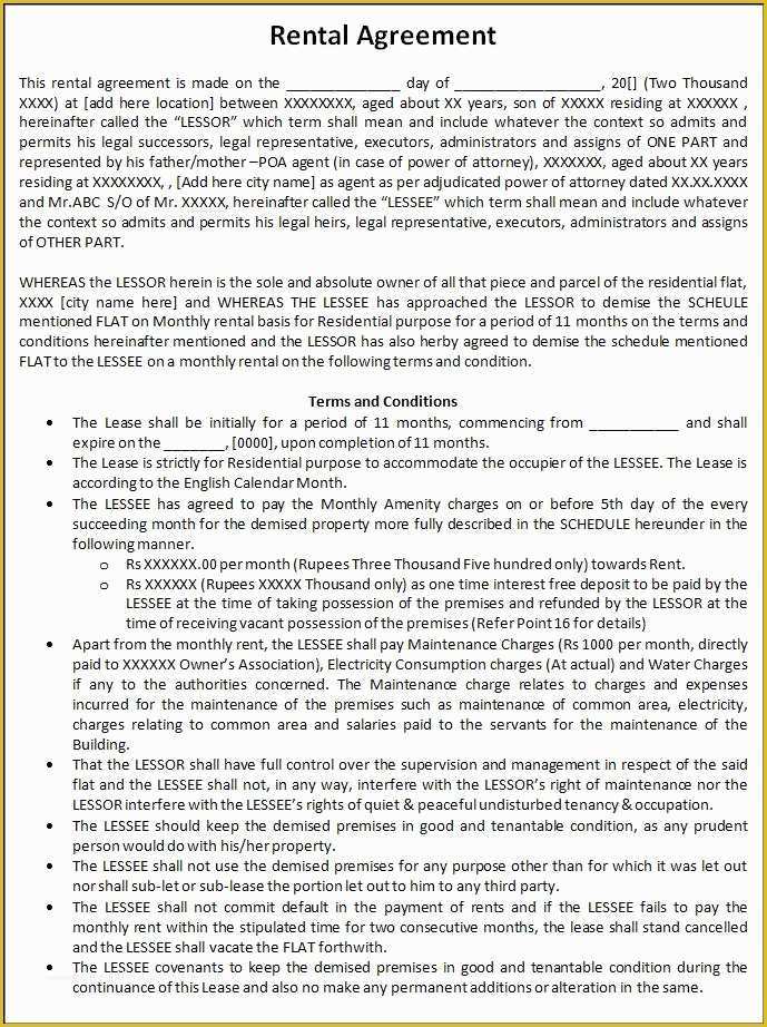 Free Rental Lease Template Of Agreement Templates